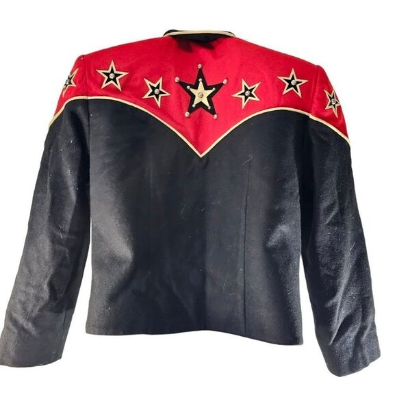 Vintage 80s Patty Lewis Jacket Womens S Red Black Western Wool Stars Rodeo USA - Picture 6 of 11